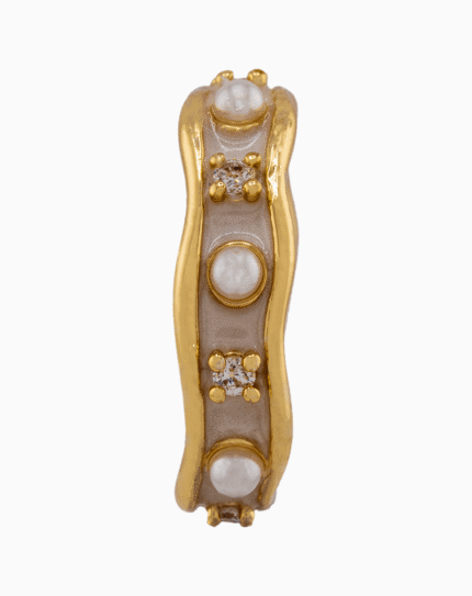 shoucka Classic Pearl & Crystal Wave Ring | Gold-Tone Adjustable