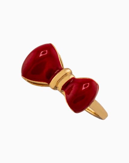 shoucka Large Red Enamel Bow Ring | Gold-Tone Adjustable