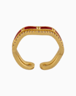 shoucka Wavy Crossover Ring with Red Enamel & Pavé CZ | Gold-Tone