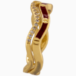 shoucka Wavy Crossover Ring with Red Enamel & Pavé CZ | Gold-Tone