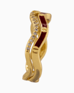 shoucka Wavy Crossover Ring with Red Enamel & Pavé CZ | Gold-Tone