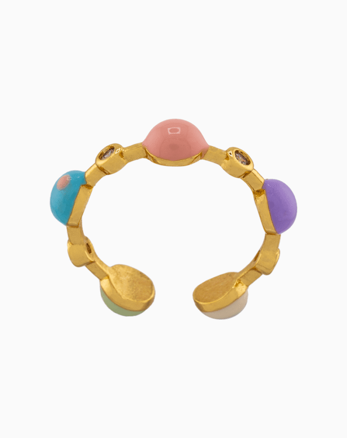 shoucka Playful Pastel Enamel Bead Ring | Gold-Tone Multi-Color