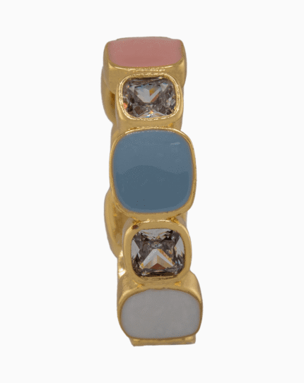 shoucka Bold Geometric Enamel & Cushion CZ Ring | Gold-Tone