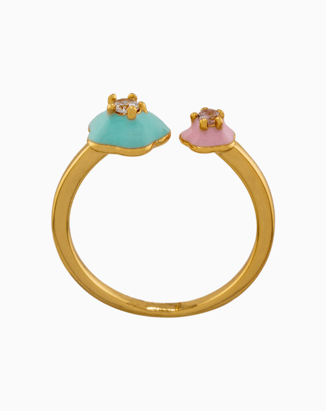 shoucka Pastel Enamel Open Ring | Pink & Mint Gold-Tone
