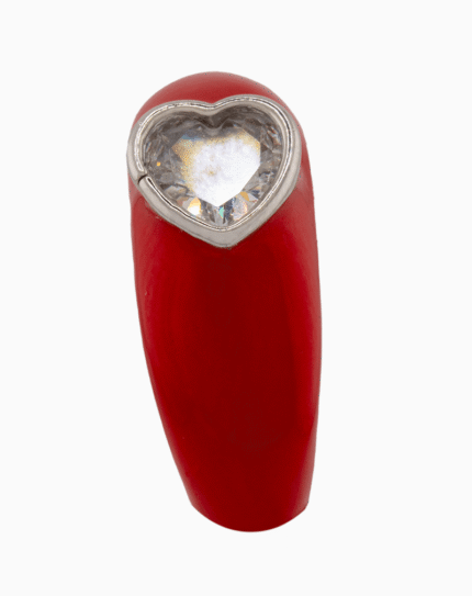 shoucka Red Enamel Ring with Heart Crystal | Silver-Tone Adjustable