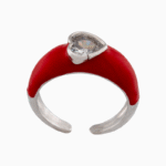 shoucka Red Enamel Ring with Heart Crystal | Silver-Tone Adjustable