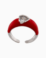 shoucka Red Enamel Ring with Heart Crystal | Silver-Tone Adjustable