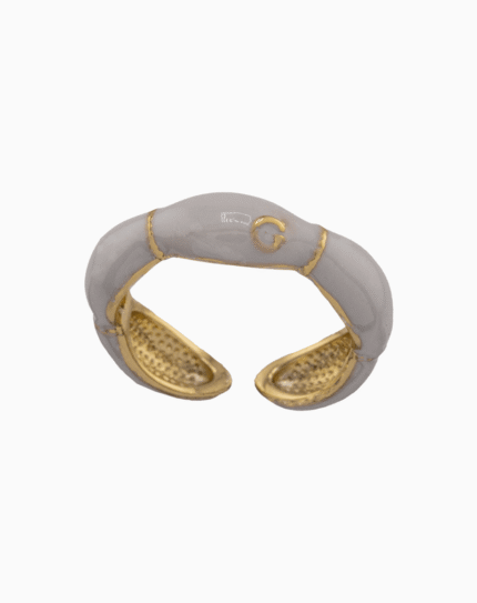 shoucka Minimalist Light Grey Enamel Ring | Gold-Tone Adjustable