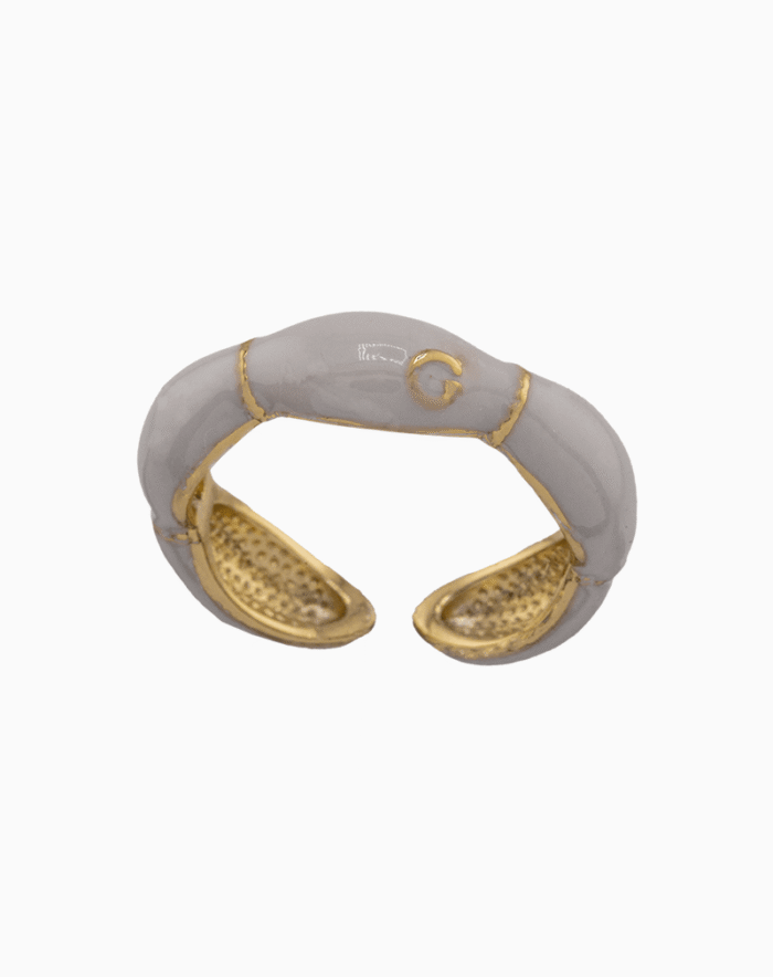 shoucka Minimalist Light Grey Enamel Ring | Gold-Tone Adjustable