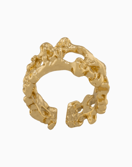 shoucka Organic Molten Texture Ring | Gold-Tone Statement Cuff Ring