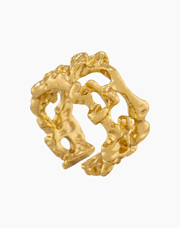 shoucka Organic Molten Texture Ring | Gold-Tone Statement Cuff Ring