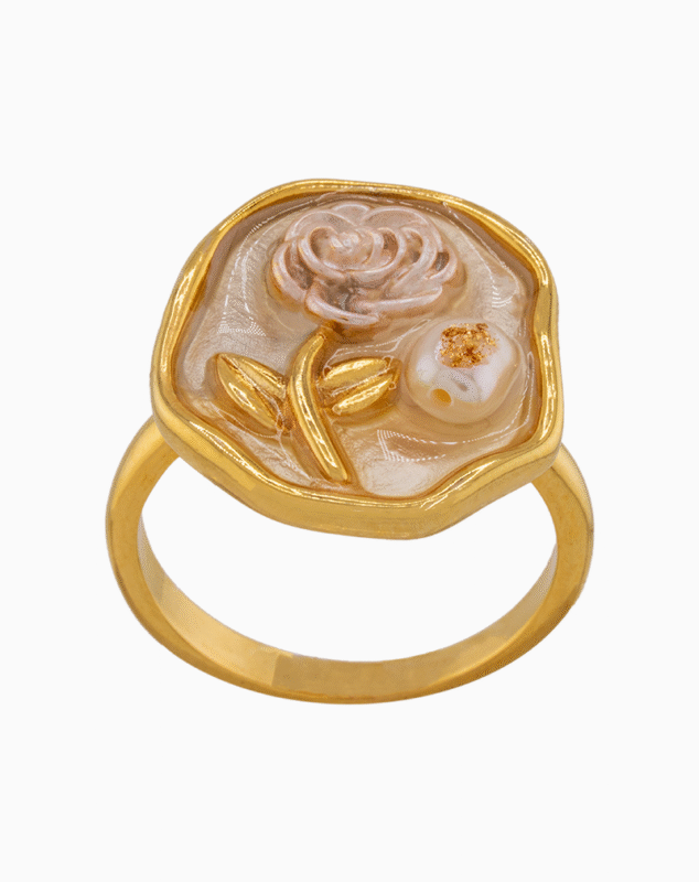 shoucka Vintage Rose Frame Ring | Gold-Tone Artistic Ring