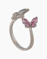 shoucka Women's Butterfly Pearl & Pink Crystal Ring | Silver-Tone