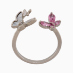 shoucka Women's Butterfly Pearl & Pink Crystal Ring | Silver-Tone