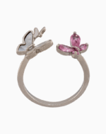 shoucka Women's Butterfly Pearl & Pink Crystal Ring | Silver-Tone