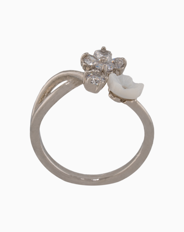 shoucka Women's Shell & Crystal Flower Ring | Silver-Tone Adjustable