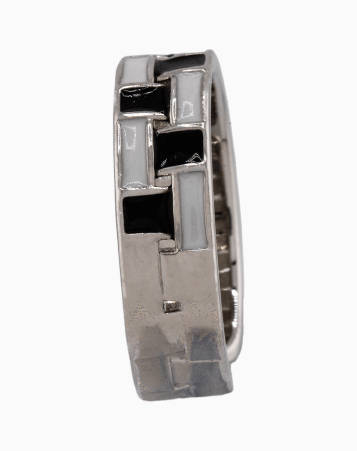 RIWSVCXX01000068-1 shoucka Geometric Black & White Enamel Ring | Silver-Tone