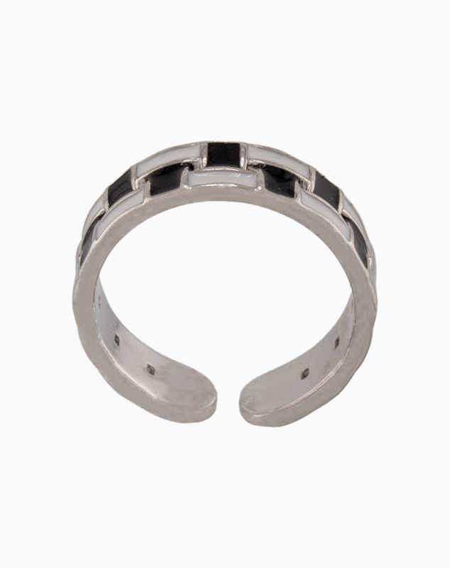 shoucka Geometric Black & White Enamel Ring | Silver-Tone