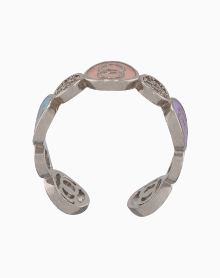 shoucka Pastel Enamel & Pavé Station Ring | Silver-Tone Adjustable