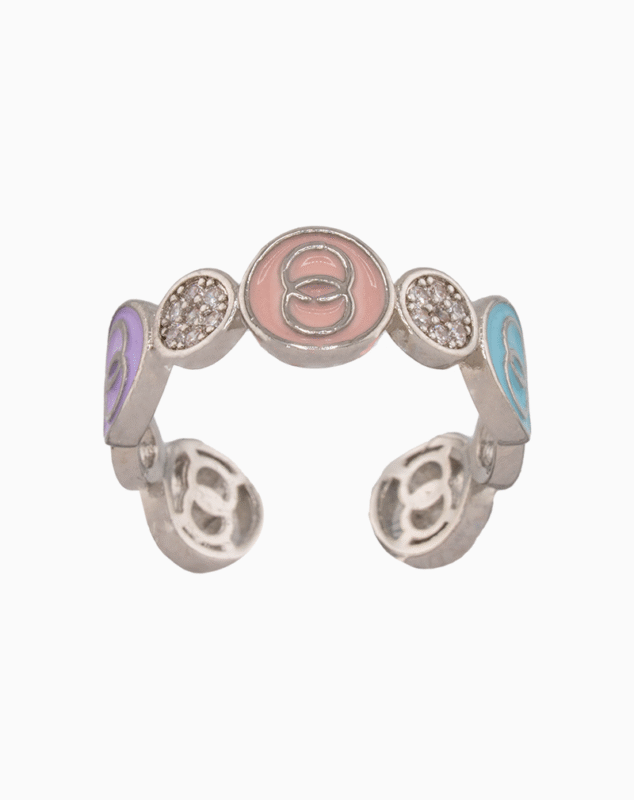 shoucka Pastel Enamel & Pavé Station Ring | Silver-Tone Adjustable