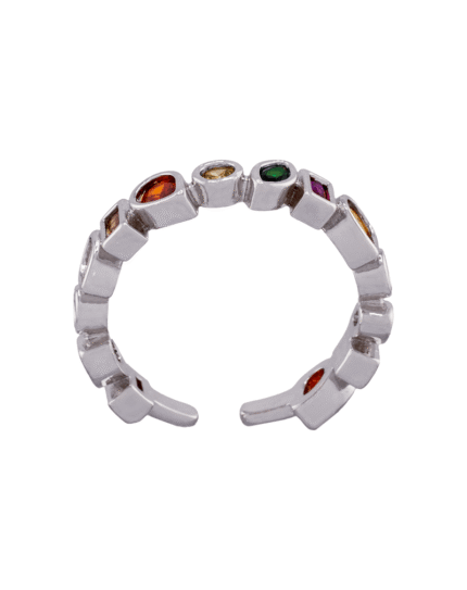 shoucka Multicolor Gem Eternity Ring | Silver-Tone Adjustable