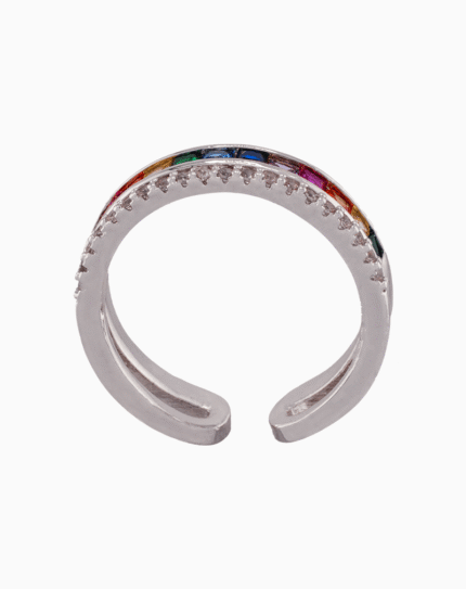 shoucka Double Band Rainbow & Pavé Ring | Silver-Tone Adjustable