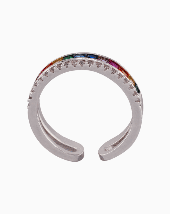 shoucka Double Band Rainbow & Pavé Ring | Silver-Tone Adjustable