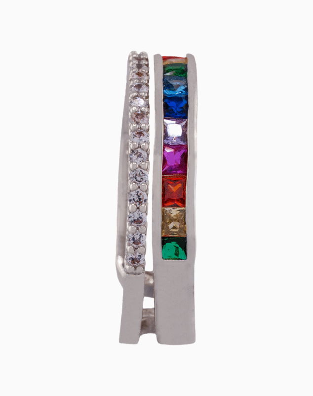shoucka Double Band Rainbow & Pavé Ring | Silver-Tone Adjustable