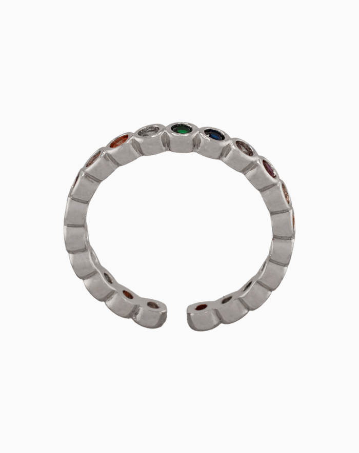 shoucka Rainbow Bezel Eternity Ring | Silver-Tone Adjustable