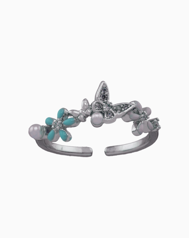 shoucka Women's Butterfly & Floral Branch Ring | Silver-Tone Adjustable