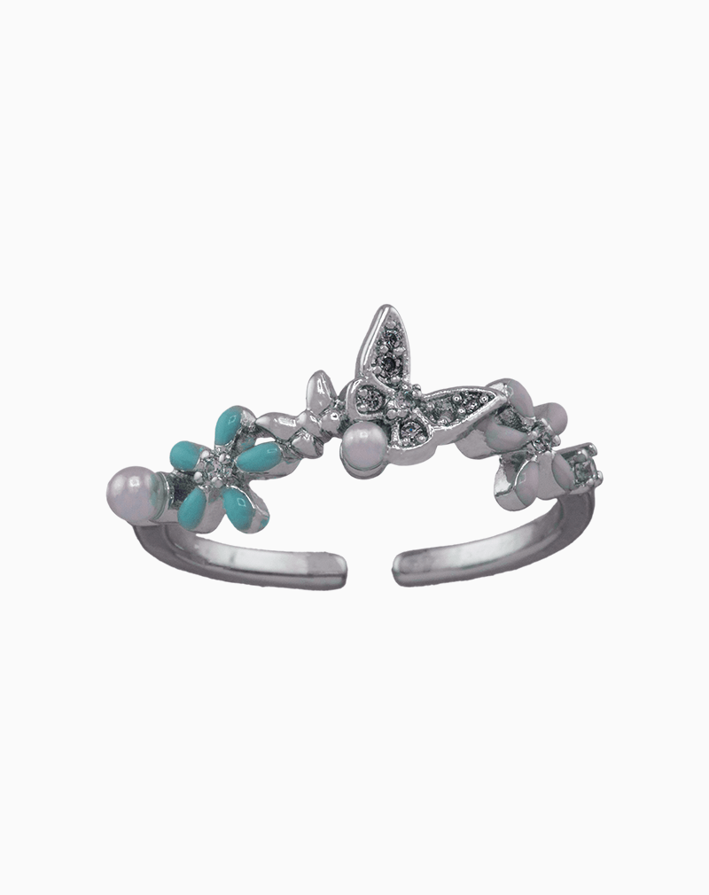 RIWSVCXX02000061 shoucka Women's Butterfly & Floral Branch Ring | Silver-Tone Adjustable