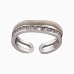 shoucka Women's Baguette & Enamel Double Band Ring | Silver-Tone Adjustable