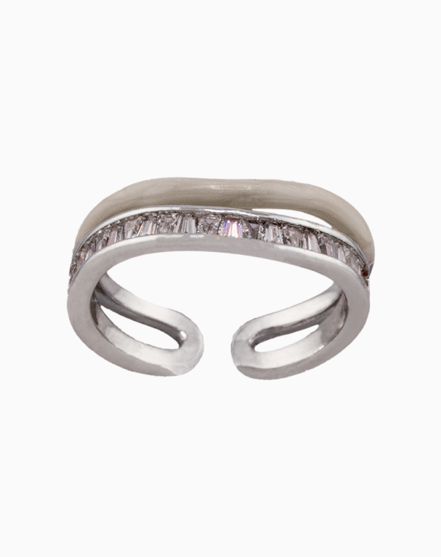 shoucka Women's Baguette & Enamel Double Band Ring | Silver-Tone Adjustable