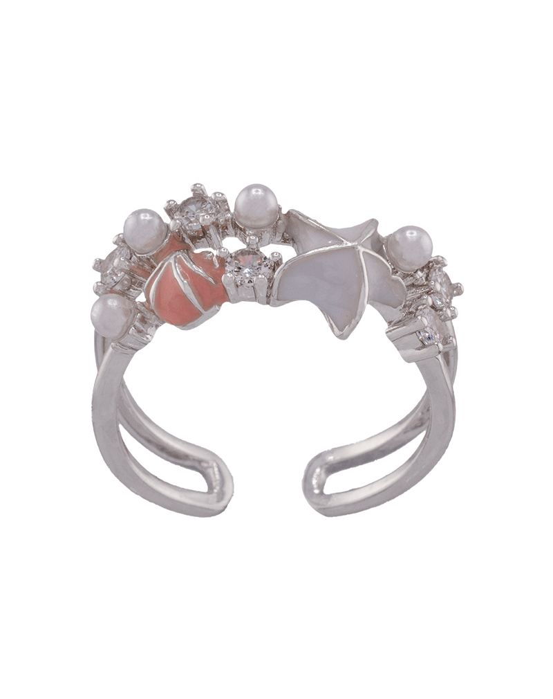 RIWSVCXX02000063 shoucka Women's Nautical Shell & Starfish Ring | Silver-Tone Adjustable