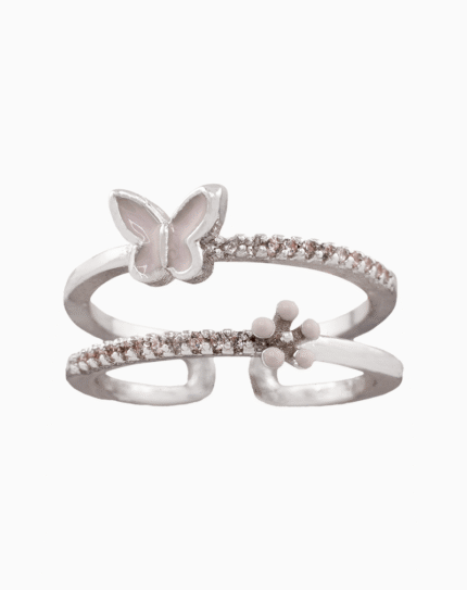 shoucka Dainty Butterfly & Blossom Ring | Silver-Tone Adjustable