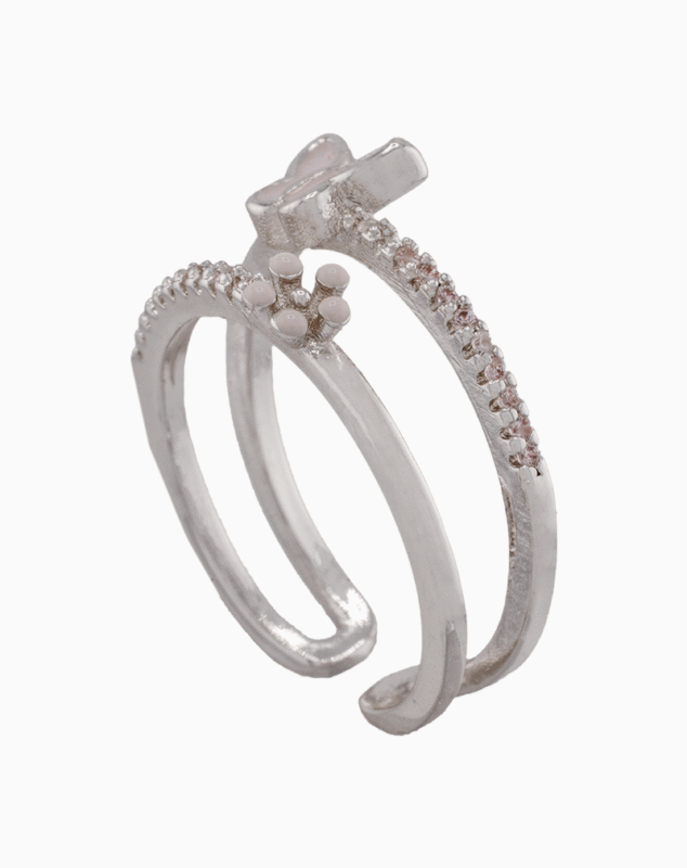 shoucka Dainty Butterfly & Blossom Ring | Silver-Tone Adjustable