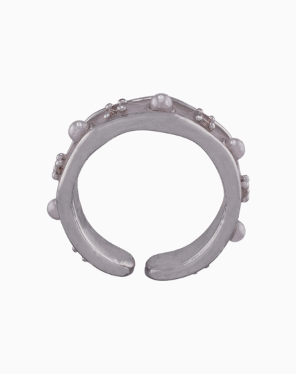 shoucka Classic Pearl & Crystal Wave Ring | Silver-Tone Adjustable