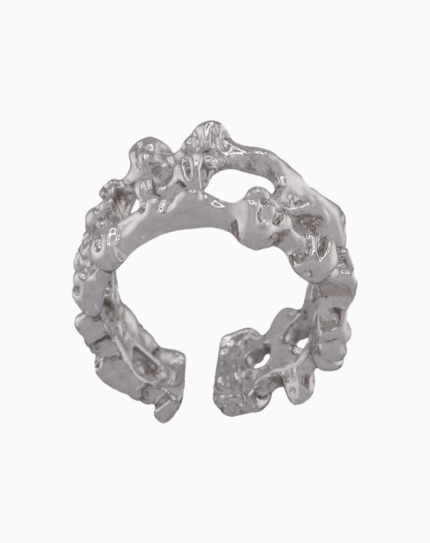 shoucka Organic Molten Texture Ring | Silver-Tone Statement Cuff Ring