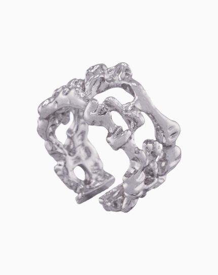 shoucka Organic Molten Texture Ring | Silver-Tone Statement Cuff Ring
