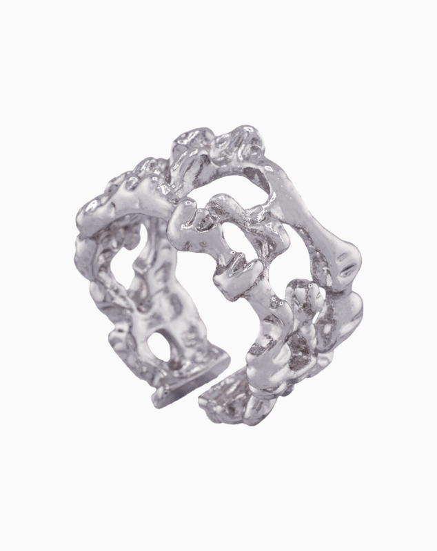 shoucka Organic Molten Texture Ring | Silver-Tone Statement Cuff Ring
