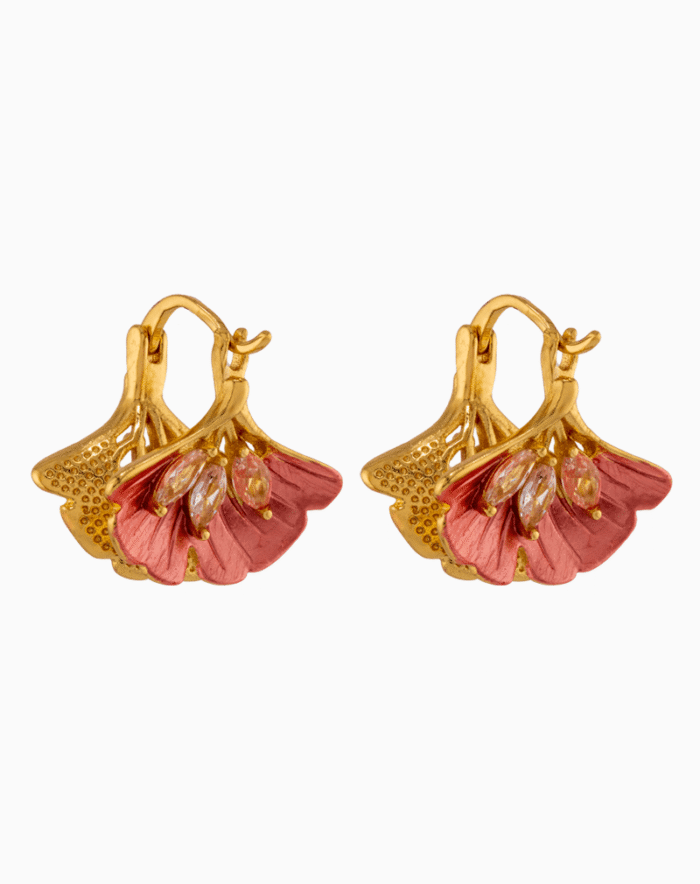 EAWGOCXX01000013-1 Two-tone Pink & Red Petal Drop Earrings with Crystals