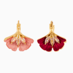 Two-tone Pink & Red Petal Drop Earrings with Crystals