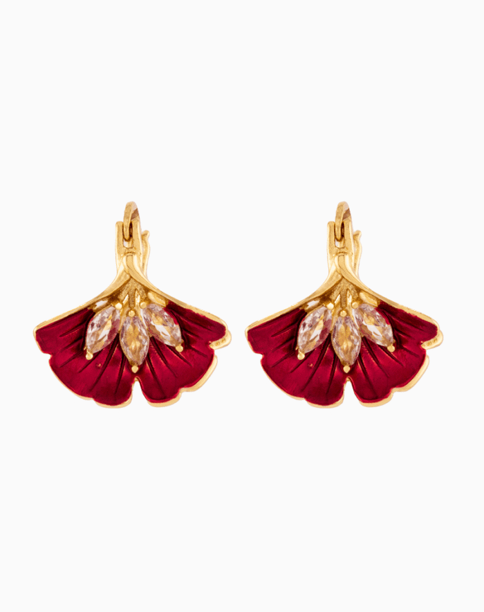 EAWGOCXX01000013-3 Two-tone Pink & Red Petal Drop Earrings with Crystals