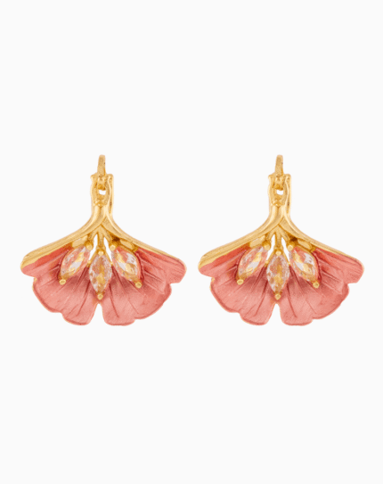 Two-tone Pink & Red Petal Drop Earrings with Crystals