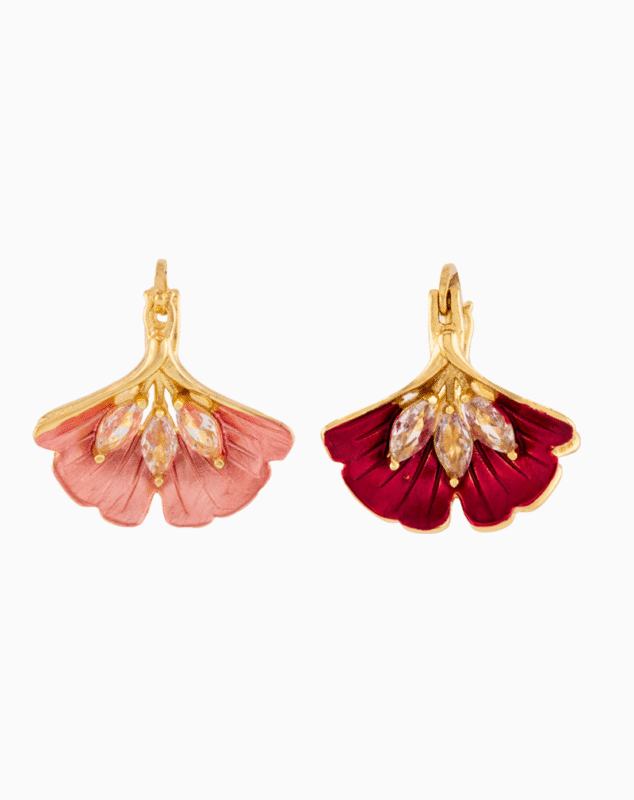 Two-tone Pink & Red Petal Drop Earrings with Crystals