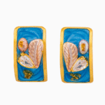 Gold Rectangle Stud Earrings with Pink Pearl and Teardrop Crystal