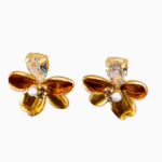 Shooka Orchid Flower Stud Earrings with Crystal and Pearl