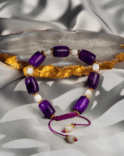 دستبند مردانه با یشم بنفش و صدف