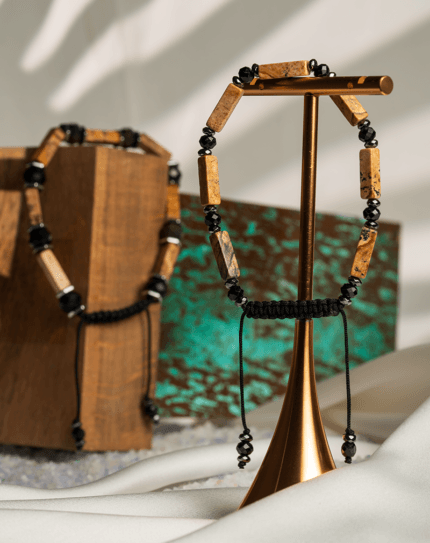 Women’s Picture Jasper & Obsidian Tube Bead Bracelet