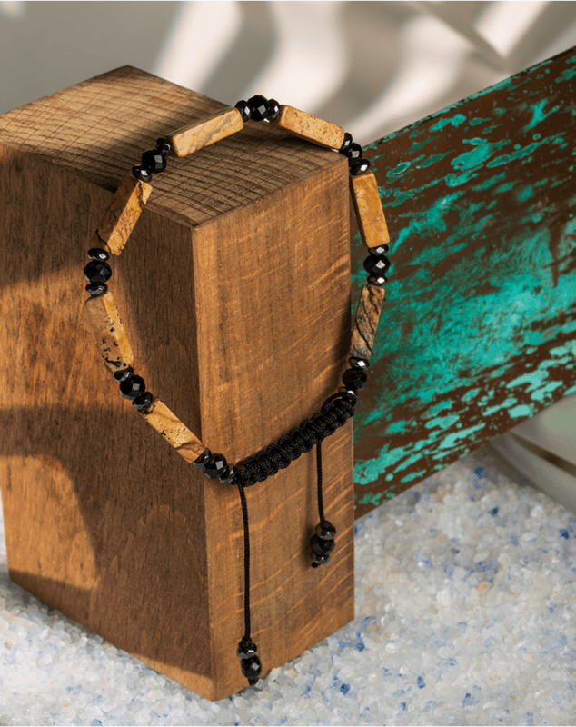 Women’s Picture Jasper & Obsidian Tube Bead Bracelet